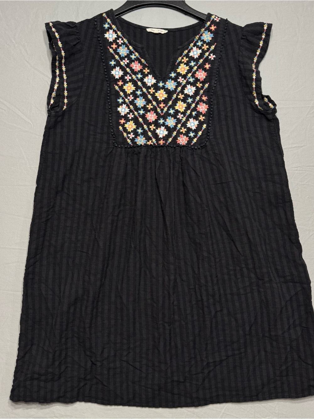 tea n rose Black Tunic Dress with Multicolor Floral Embroidery